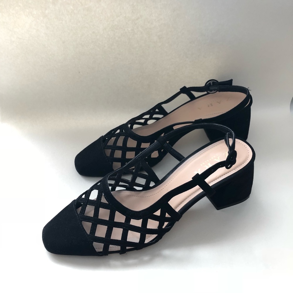 ZARA mid heel sling backs suede woven finish
